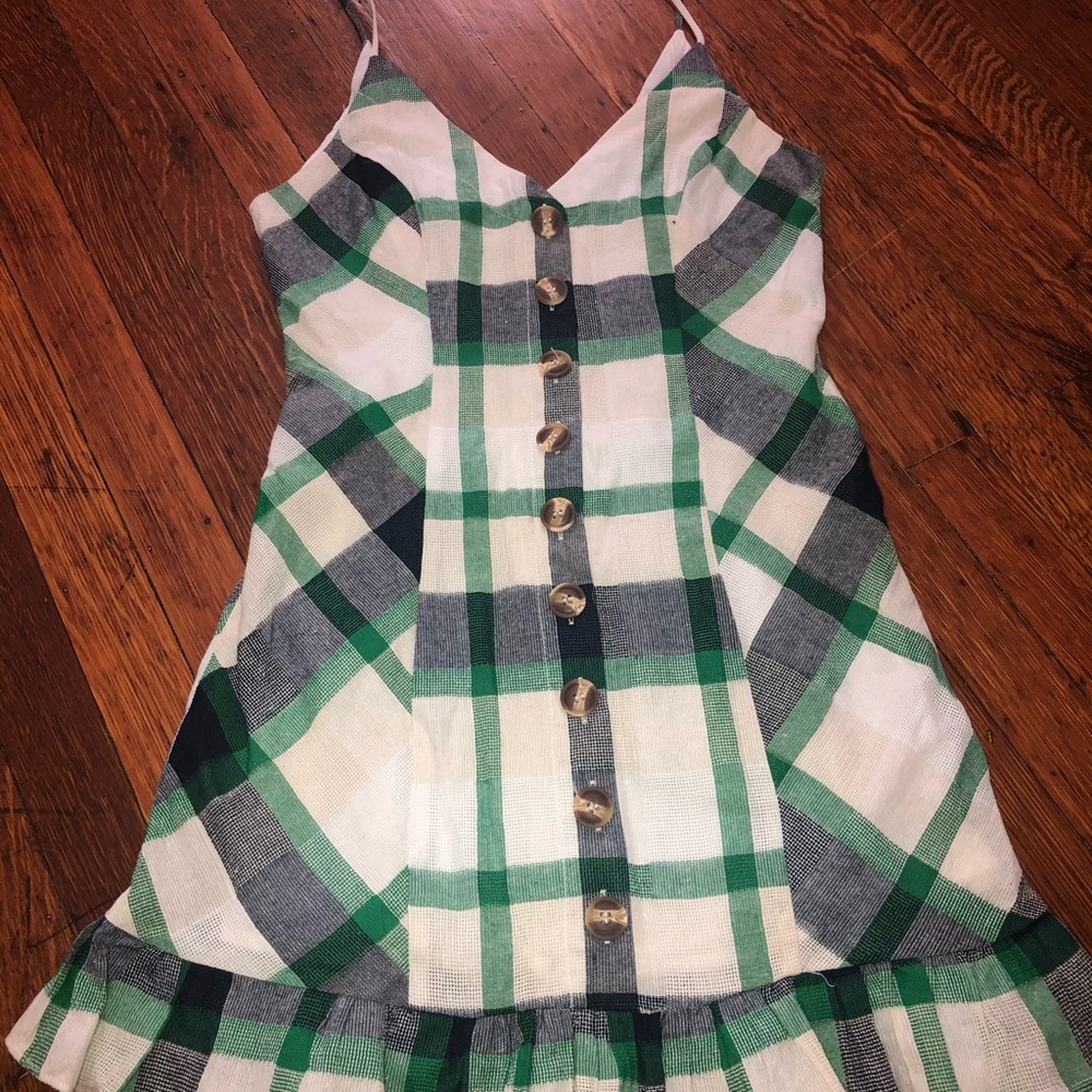 Summer linen plaid dress